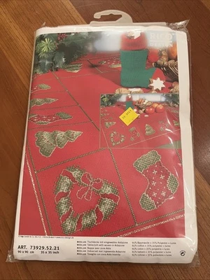 Rico Design Christmas Tree Stocking Cross Stitch Red Tablecloth Kit 35” x35” New - Image 1 of 4