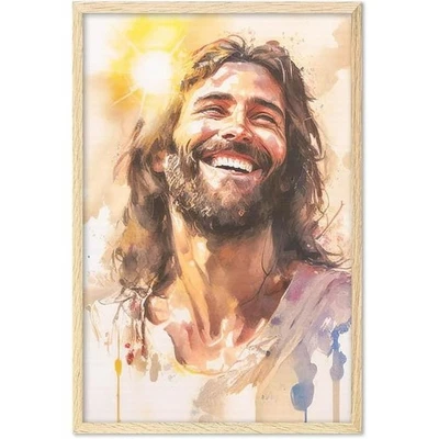 Eastern Print Laughing Christ Poster – Watercolor Jesus Wall Art, Religious - Image 1 of 4