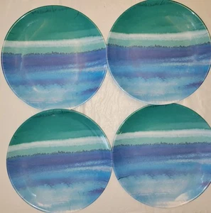 Platos de cena 4pk Rachel Roy melamina 11" azul y verde azulado acuarela onda de verano - Imagen 1 de 21