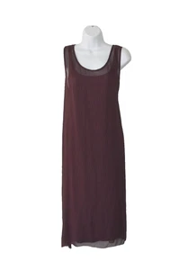 A7 Auth EILEEN FISHER Claret Chevron Printed Silk Sleeveless Dress Size L $408 - Picture 1 of 5
