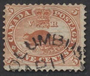 Canadá #15 5c Castor en muy buena condición parcial Columbus CW matasellos UR pliegue de esquina - Imagen 1 de 2