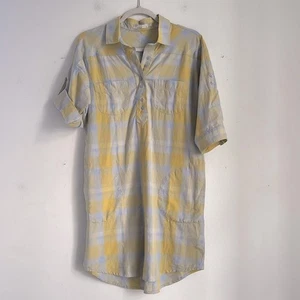 Prana Deryn plaid 3/4 roll tan sleeve button up shirt dress sz S - Picture 1 of 7