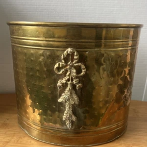 Vintage gehämmert Messing Abfallkorb Pflanzgefäß Behälter MCM Dekor 9x11x9" - Bild 1 von 11