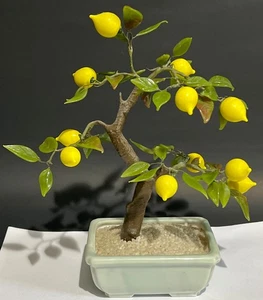 Vintage Asian Jade Glass Lemon Bonsai Tree - Picture 1 of 9
