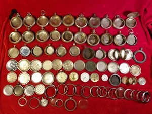 HUGE Lot 16s & 18s ANTIQUE POCKET WATCH CASES PARTS REPAIR Faces Crystal Glass - Picture 1 of 11