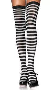 STRIPED SOCKS BLACK/WHITE OVER THE KNEE SCHOOL GIRL PIRATE WITCH COSTUME - Foto 1 di 2