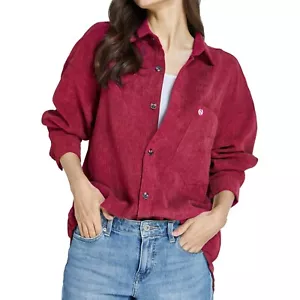 SSLR Women's Corduroy Shacket Jacket Rose Red Oversized Button Down Shirt L New - Picture 1 of 9