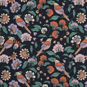 Stoff Baumwolle beschichtet, Verhees Textiles, Poppy, Vögel, Navy / Bunt, 146cm - Bild 1 von 4