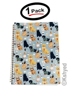 Molly & Rex Spiral Notebook, Dog & Coffee Pattern Colleg Rule w/ Folder (1 Pack) - Picture 1 of 8
