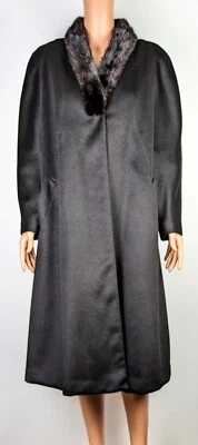 L & D Women's Black Alpaca Coat with Black Mink Collar, Mid-Length size XL - Image 1 of 4