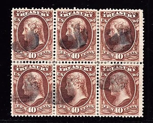 US O77 10c Treasury Department Official Used Block of 6 VF SCV $625 - Picture 1 of 2