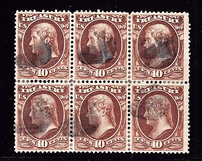 US O77 10c Treasury Department Official Used Block of 6 VF SCV $625 - Image 1 of 2