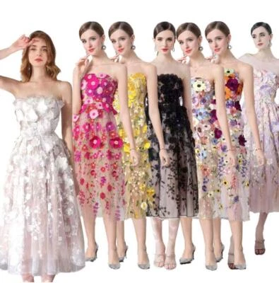 Women's Off The Shoulder Floral Decor Knee Length Dress Party Fashion Embroidery - Image 1 of 4