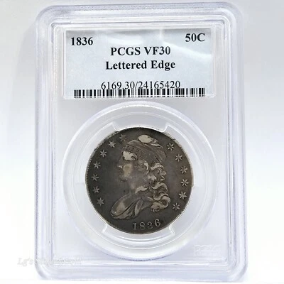 1836 Lettered Edge Capped Bust Silver Half Dollar 50C PCGS VF30 - Image 1 of 2