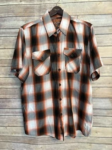 DIXXON Flannel Co. Size Large Throttle D Lux Button Up Orange Black Gray Plaid - Picture 1 of 5