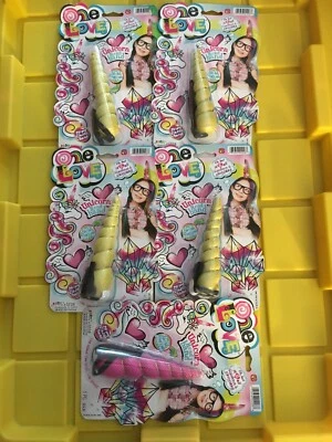 Lot Of 5 One Love 4 Yellow, 1 Pink Unicorn Elastic Headbands By Ja-Ru Inc * - Image 1 of 4