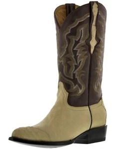 Mens Western Leather Boots Sand Ostrich Belly Skin Rodeo J Toe Size 10, 12.5 - Picture 1 of 5