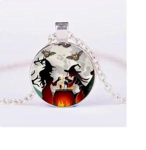 HALLOWEEN WITCH BAT PAGAN CAULDRON Pendant On 925 Sterling Silver 22" Necklace - Picture 1 of 13