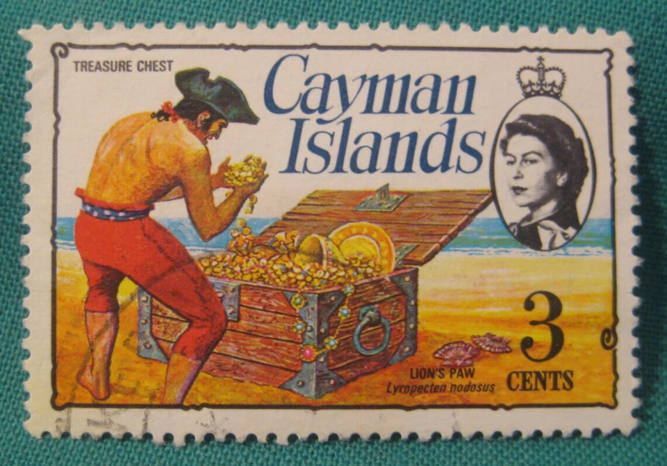 1974 Cayman Islands-Queen Elizabeth II/Treasure Chest-MNH Single-Light Cancel - Image 1 of 2