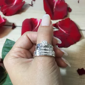 14K White Gold His Hers Trio Diamond Engagement Ring Wedding Bridal Set Matching - Picture 1 of 3