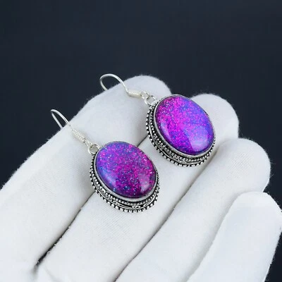 Rosa Opale Australiano Gemma Design 925 Sterling Orecchini Argento Per Love Gift - Immagine 1 di 4