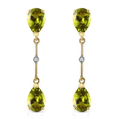 14K. SOLID GOLD DIAMONDS & PERIDOTS DANGLING EARRING (Yellow Gold) - Image 1 of 4