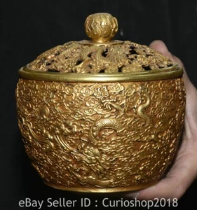 5.2" Old Chinese Bronze Gilt Fengshui Dragon Beast Incense Burner Censer - Picture 1 of 10