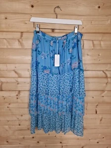 Ghost London Thea Tiered Skirt Size Small BNWT Blue Floral Crepon Midi Skirt New - Picture 1 of 21