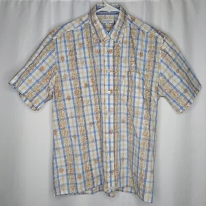 Ted Baker Shirt Medium Men 3 Plaid Floral Blue Tan Button Collar Pocket Cotton - Picture 1 of 6