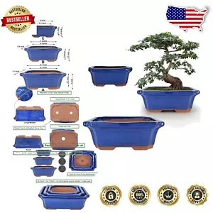 Rectangular Ceramic Succulent Planter Set – 3 Sizes in Polished Blue Finish - Picture 1 of 9
