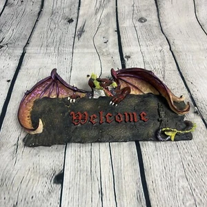 Rare Vintage Gothic Open Winged  Dragon Welcome Sign Or Statue Colorful Resin - Picture 1 of 14