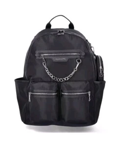 Steve Madden NYC Damen Nylon Rucksack Schwarz mit Ketten Geldbörse Etui Neu Neu mit Etikett - Bild 1 von 6