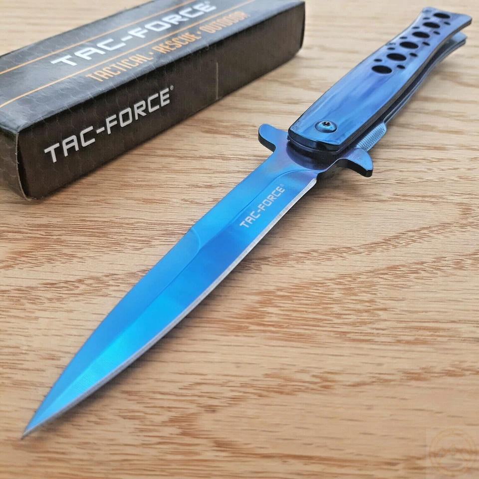 Tac Force 9" LG Mirror Blue Flipper A/o Assist Folding Pocket Knife 884bl