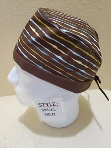 Stripes (brown) Men's Skull/Chemo Surgical Scrub Hat/Cap Handmade - Picture 1 of 6