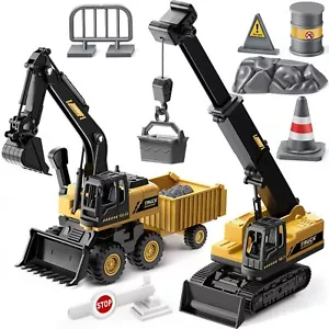 Excavator, Crane, Bulldozer & Tractor Toys - Construction Trucks for Kids 3-5 - Picture 1 of 8