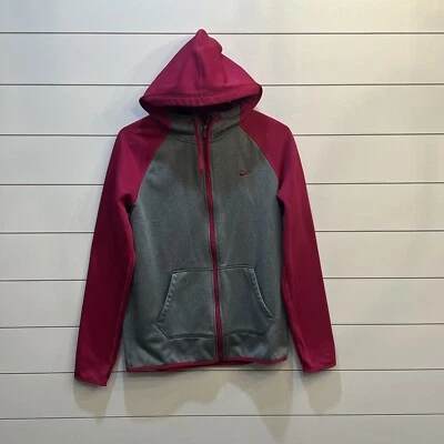 Nike Hoodie Women Small Pink And Gray Sweatshirt Jacket Therma Fit Swoosh Raglan - Image 1 of 4