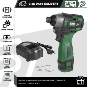 140NM Brushless Electric Screwdriver 17V Cordless Drill Screw 1500Mah Battery Re - Picture 1 of 13