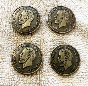 1920s Antique 4 King George V Buttons Latin Docendo Discimus Exnihilo Nihil Fit - Picture 1 of 4