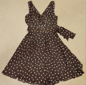 White House Black Mkt dress sleeveless brown w/white polka dot flowy Size 0 New - Picture 1 of 13