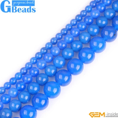 Bluk Natural Blue Agate Beads Gemstone Round Loose Beads Jewelry Making 15" - Image 1 of 4