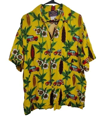 Basix желтый гавайская рубашка мужчин на пуговицах красный автомобиль жук Sz M - Изображение 1 из 4