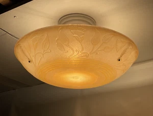 Lámpara de techo de vidrio artístico iridiscente semi al ras de 16" Art Deco de colección años 20 30 40 - Imagen 1 de 17