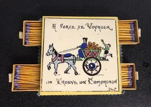 VTG French Ceramic Tile Match Box Holder W/ Original Matches 4" X 4" - FAIT MAIN - Picture 1 of 14