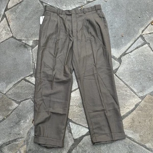 Men Dress Pants 36x30 Brown Pleated Trousers Work Stretch Comfort Waist - Picture 1 of 13