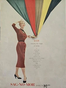 1954 Mujer Dior Sag-no-mor Wyner Jersey Vestido Jean Patchett Vintage Moda Anuncio - Imagen 1 de 2