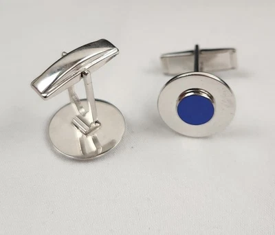 Современные круглые запонки середины века хром и синий цвет лазурита - Изображение 1 из 2