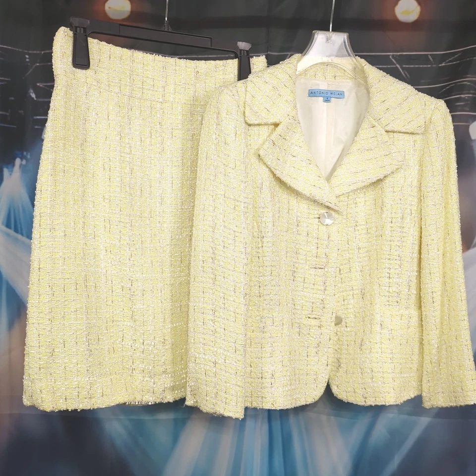 Conjunto Blazer/Falda Antonio Melani Amarillo Tweed 2 Piezas Talla 4 ¡EXCELENTE ESTADO USADO! Foto 1 de 4