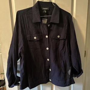 Jones& Co  Thick Gauze Long Sleeved Button Down Shirt Navy Blue Size 1X. - Picture 1 of 6