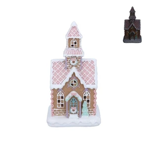 Gisela Graham Pastel Gingerbread Light Up House with Tower Christmas Decoration - Picture 1 of 1