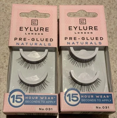2 Pack Eylure Pre-Glued Eyelashes Natural No.031 New 15 Hours Wear - Image 1 of 2